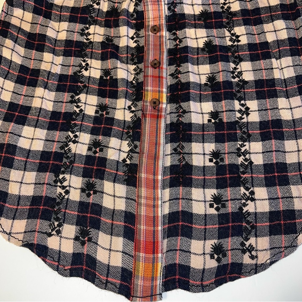 Free People Women’s Plaid Wool Blend Embroidered Long Sleeve Shirt Dress Sz S - Picture 6 of 13
